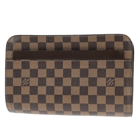 LOUIS VUITTON Saint Louis Clutch Bag Damier Ebene Leather Brown